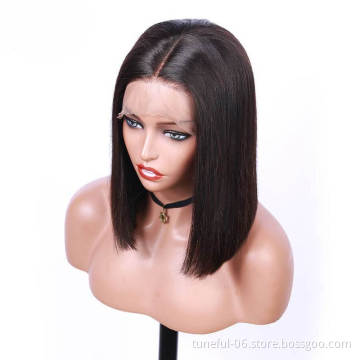 Tuneful  factory price 100% raw unprocessed human remy hair  handmade 13x4 straight closure bob wig free part HD lace OEM